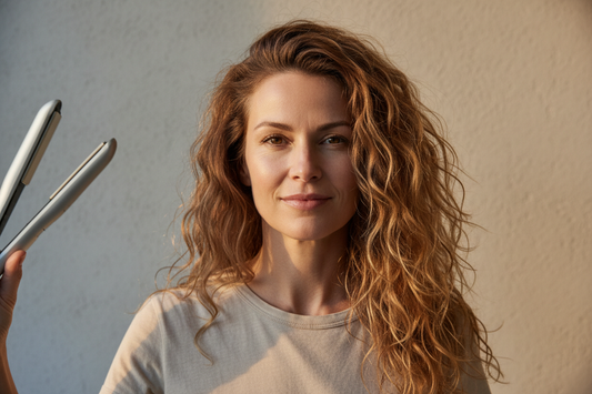 Femme souriante avec cheveux ondulés naturels, abandonnant le lissage pour embrasser sa beauté authentique